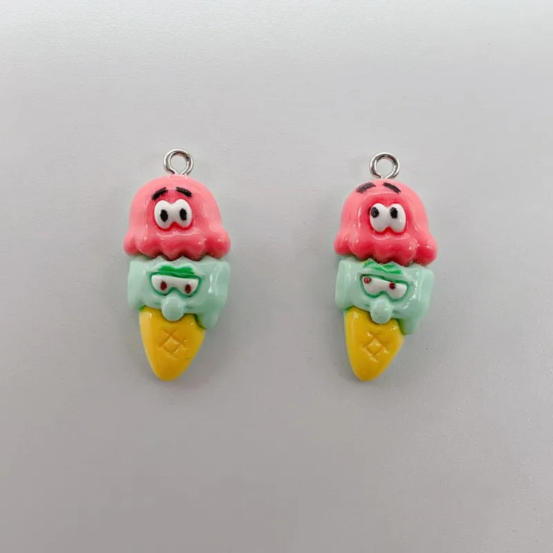 10PCS Resin Cartoon Character SpongeBob SquarePants Glossy Pendant DIY Jewelry Accessories Keychain Pendant Handmade Material