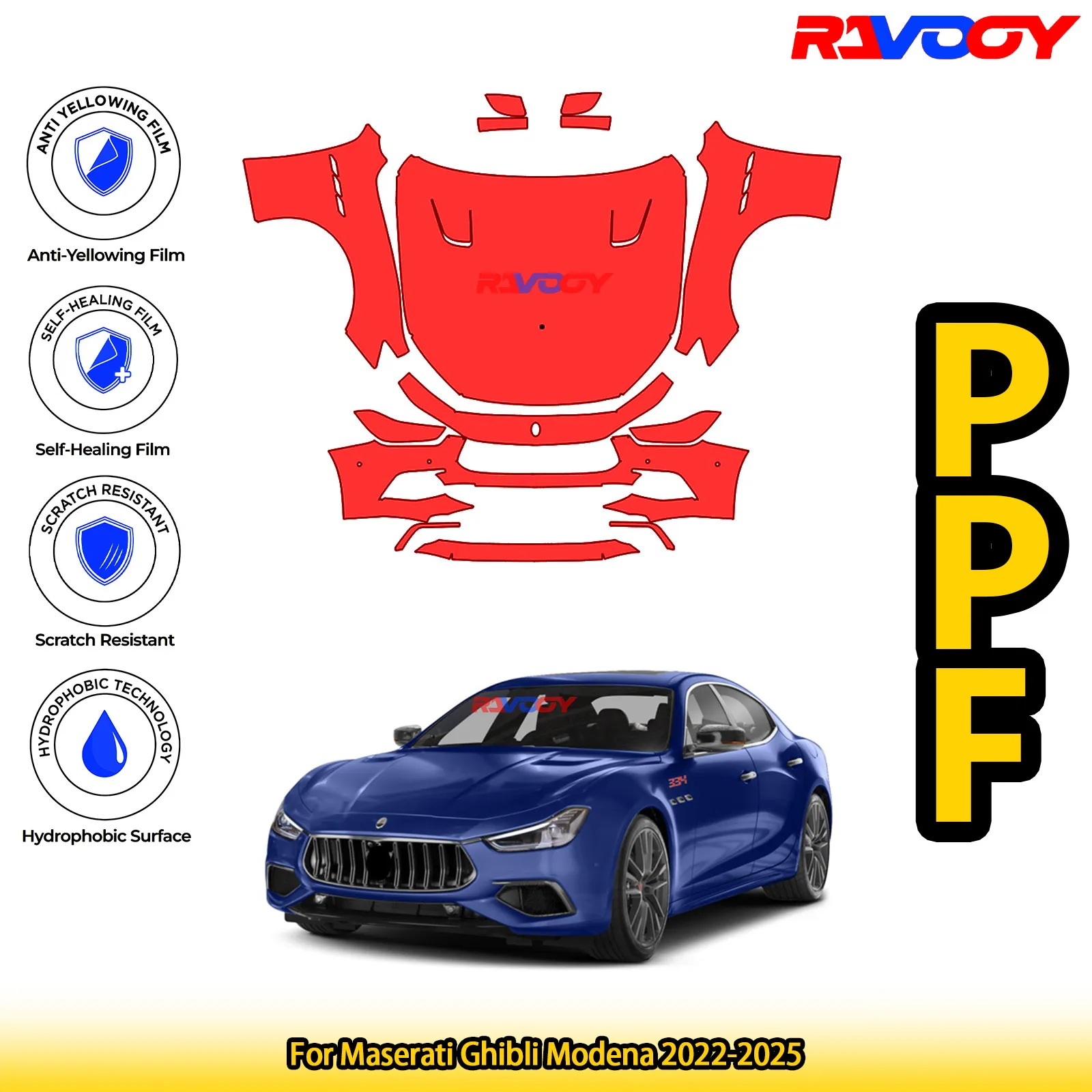

For Maserati Ghibli Modena 2022-2025 Glossy Matte Black Precut front PPF Kit Paint Protection Film