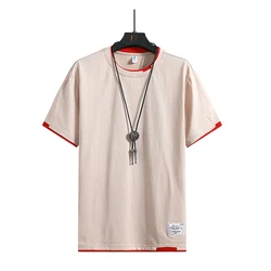 Summer hot selling fake two-piece short sleeved men's pure cotton T-shirt for men's summer inner wear trendy brand t-shirt short