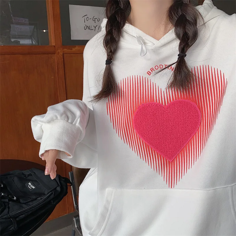 Y2k Oversized Fashion Jacket Coat Heart Shape Print Women's Hoodie Punk Harajuku Couple Zip Up Sweatshirt Leisure Kawaii Clothes