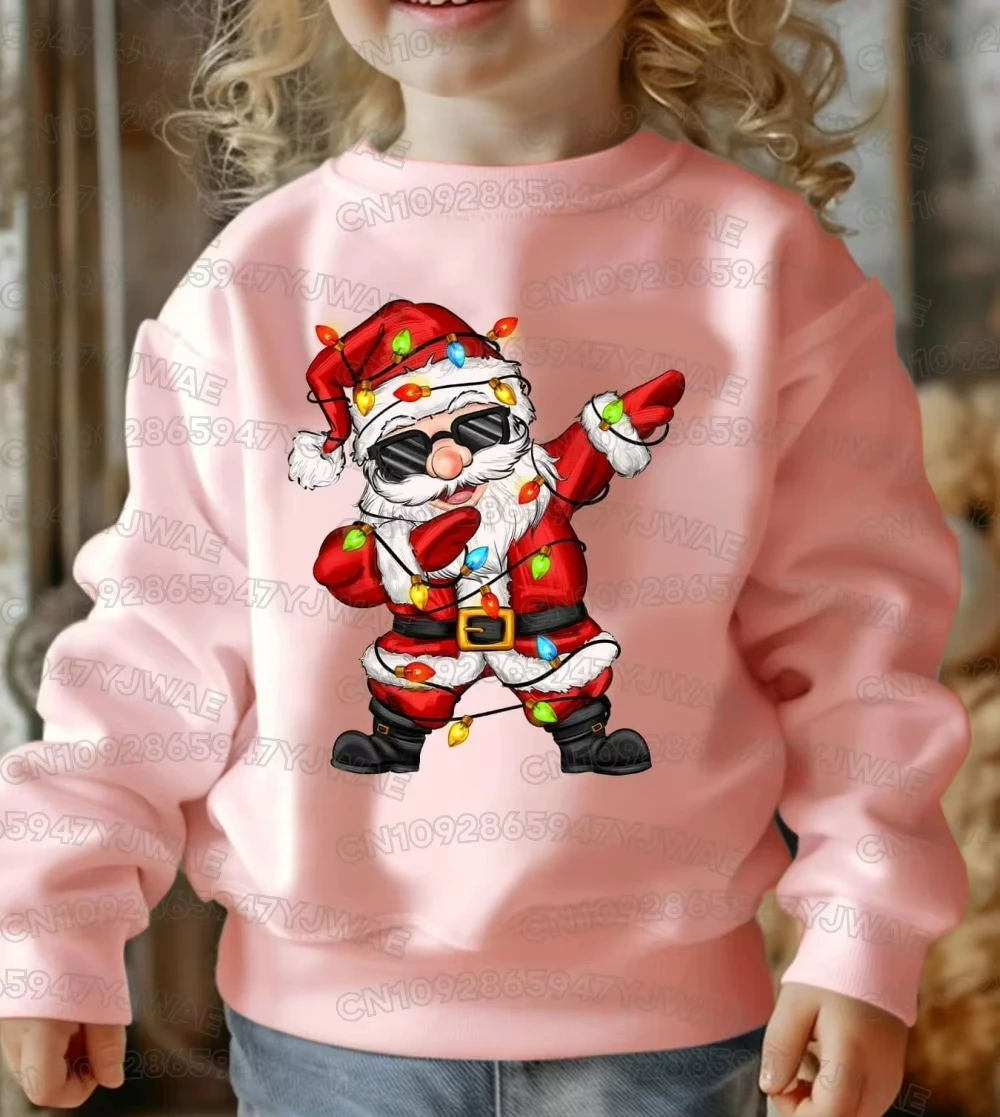 Autumn And Winter Fashion Kid's Fleece Round Neck Sweatshirt 'Santa Claus' Cartoon Print  Long Sleeve parent-child Sweatshirt
