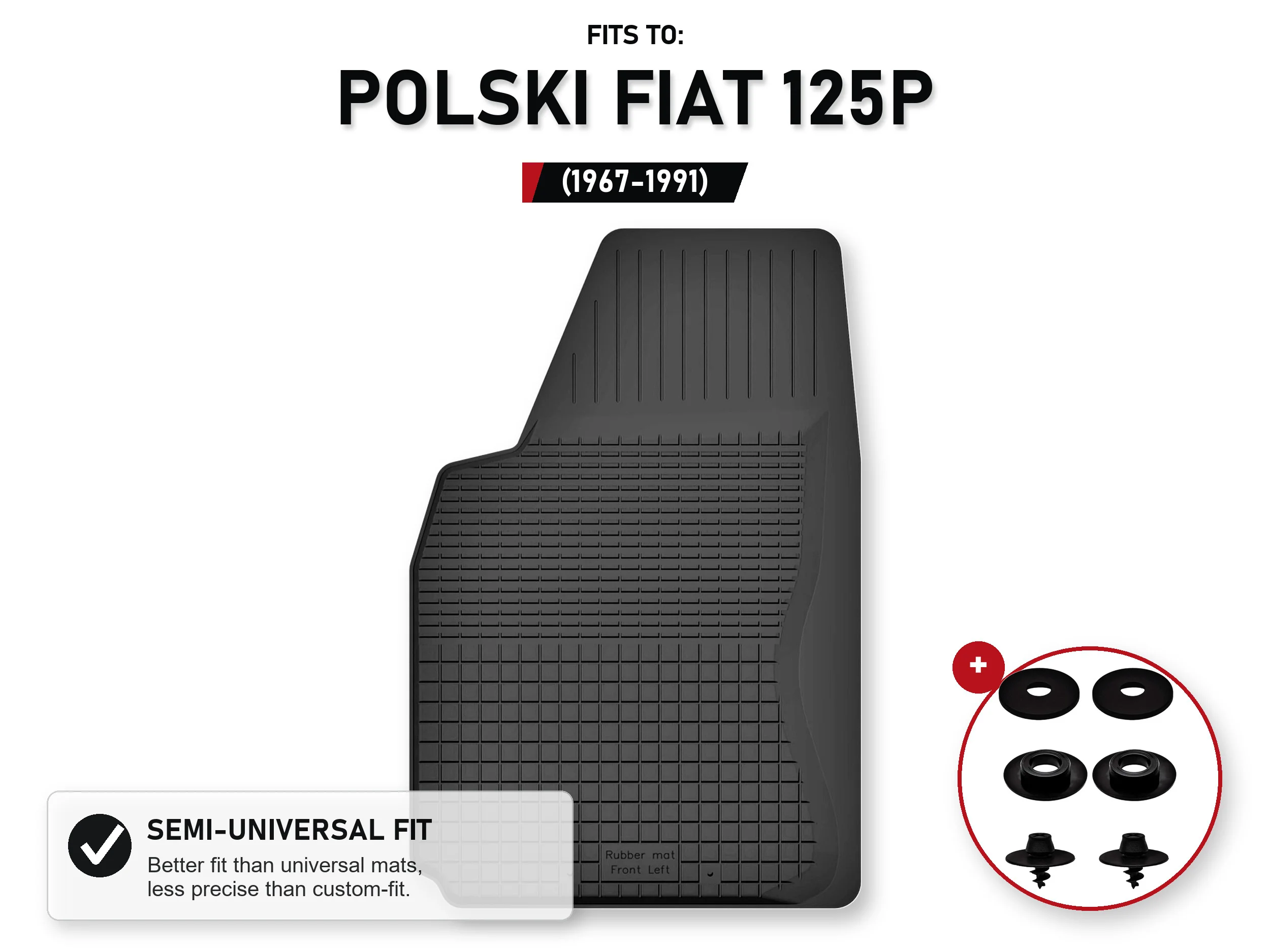 Bestuurdersmat voor: Poolse Fiat 125P 1967-1991 Sedan met stoppers