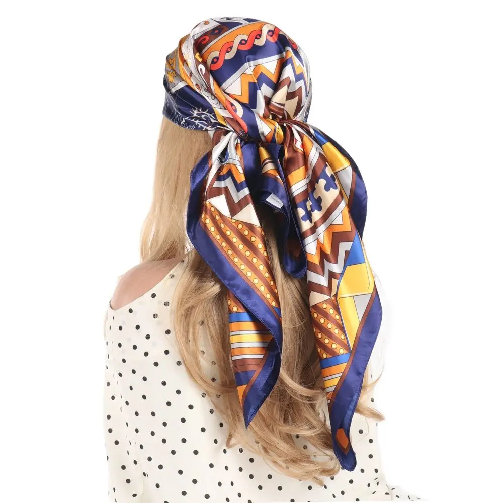 Head/Hair Silk Scarf 90*90cm Vintage Bohemian Totem Spring and Summer Soft Satin Women Foulard Shawl Kerchief Square Bandana