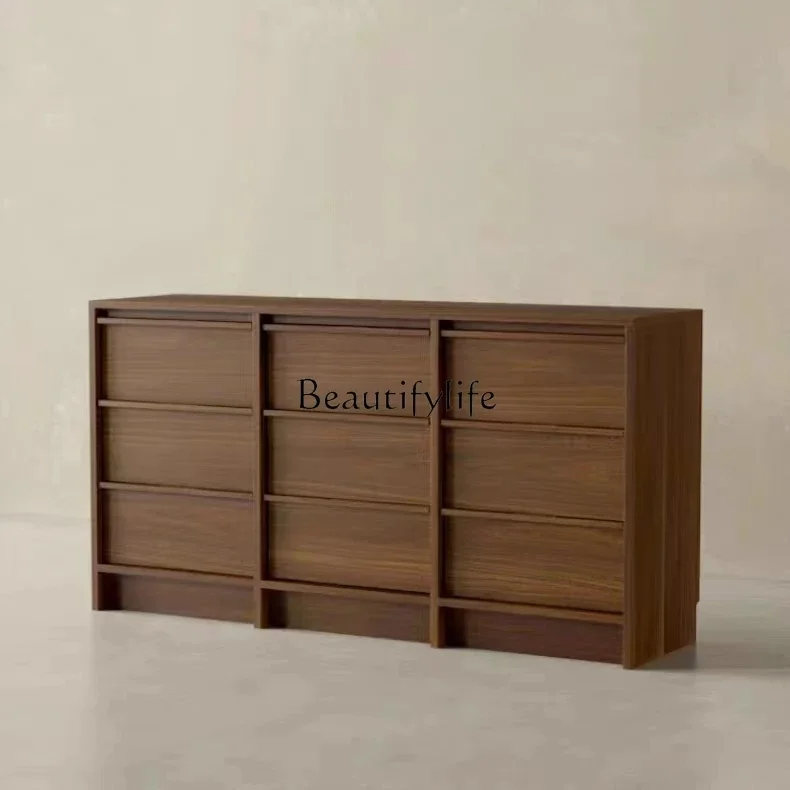 

N Solid Wood Nine-Drawer Cabinet North America Black Walnut Wooden Chests of Drawers Simple Storage Cabinet Locker of Bed End