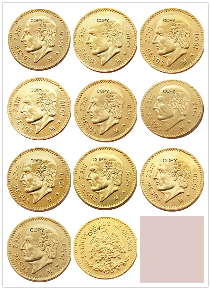 

Mix Dates (1905-1959) 10pcs Mexico 10 Pesos Gold Plated copy coin