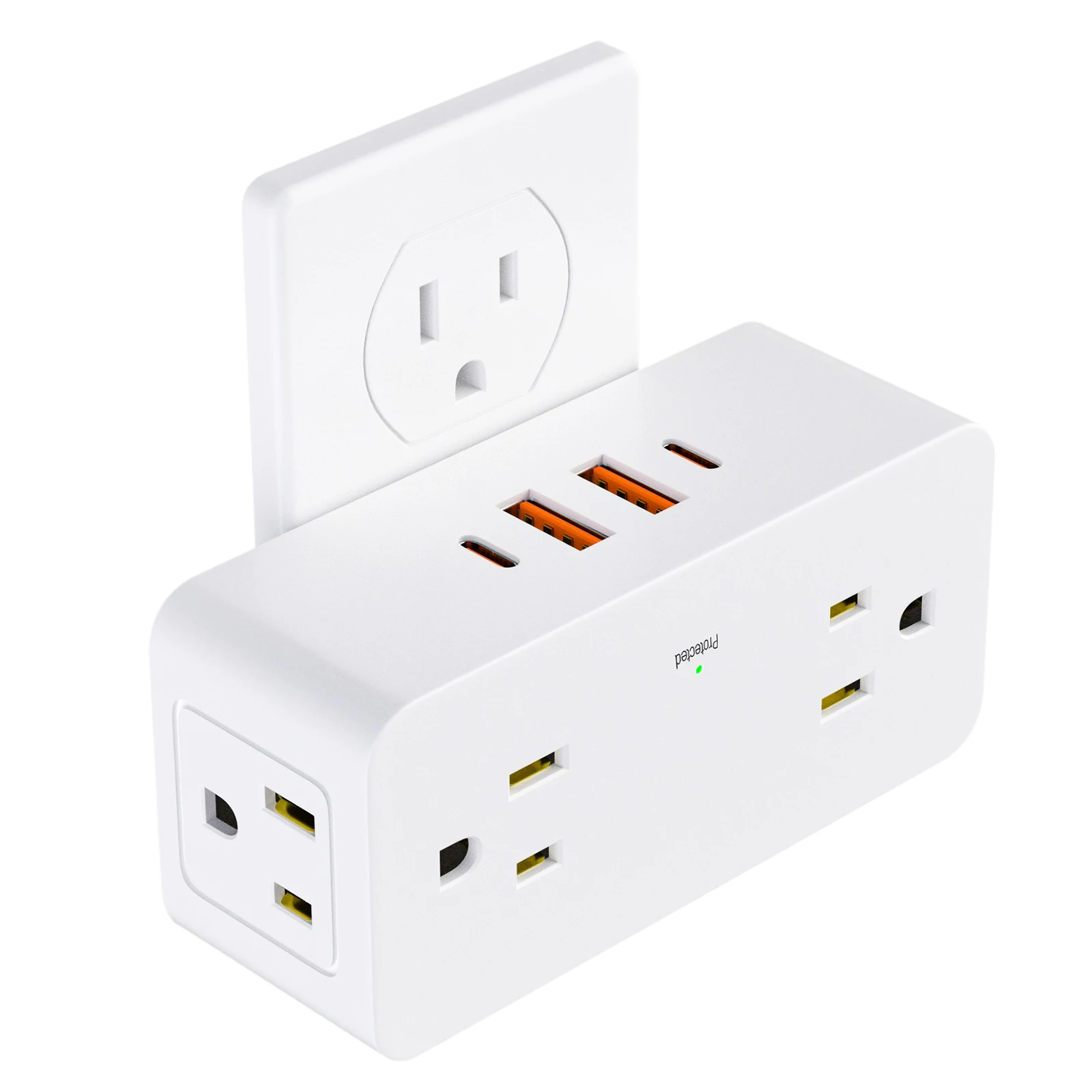 U.S. Standard 8-in-1 Flat Plug Power Outlet, 4 AC Outlets 2 USB Ports 2 Type-C Sockets Wall Charger, Rotatable Plug Power Plate