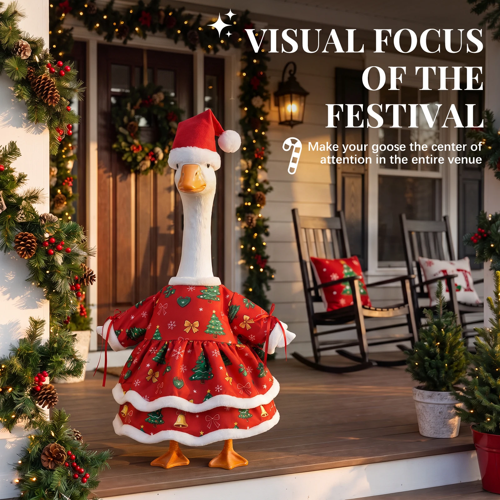 23 Inch High Christmas Themed Porch Goose Statue Clothes Classic Red White Holiday Style Porch Goose Costume Yard Goose Apparels
