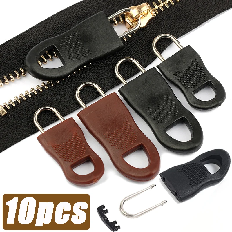 

10 Pcs Detachable Slider Pull Tabs Rubber Metal Zipper Heads Replaceable Tab Bag Zipper Accessories Connector Clothing Sewing