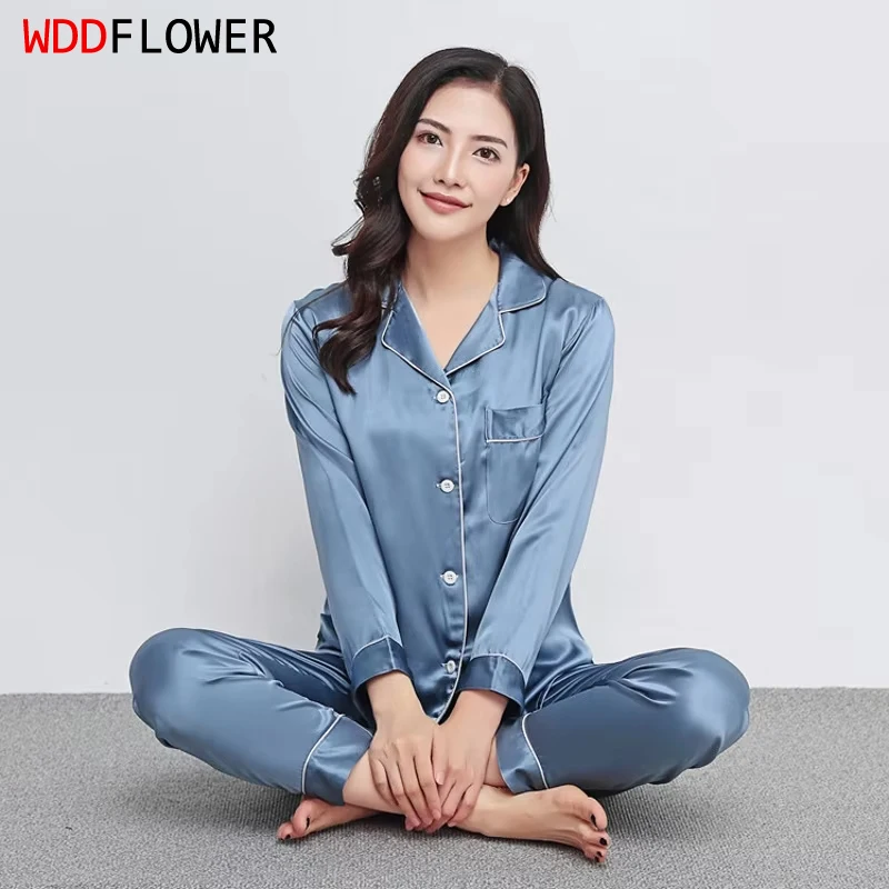 

100% Mulberry Silk 22 momme 30 momme thick Women Classical Pajama Set Top and Bottom Set Sleepwear Nightgown S M L XL 2XL LS101