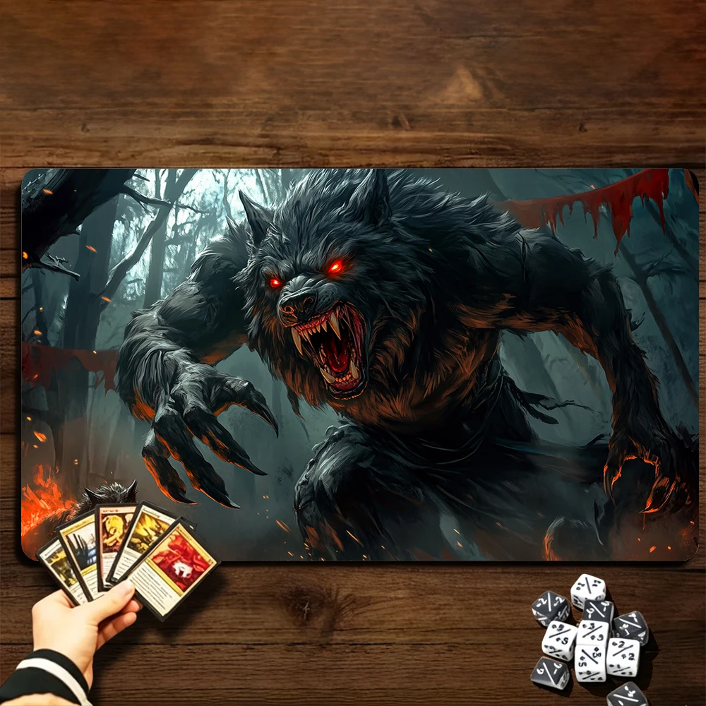 Demonic Werewolf TCG Playmat Magic Playmat Gathering Gaming Mat with Stitched Edge Anti-slip base 60X35cm Trading Card Game