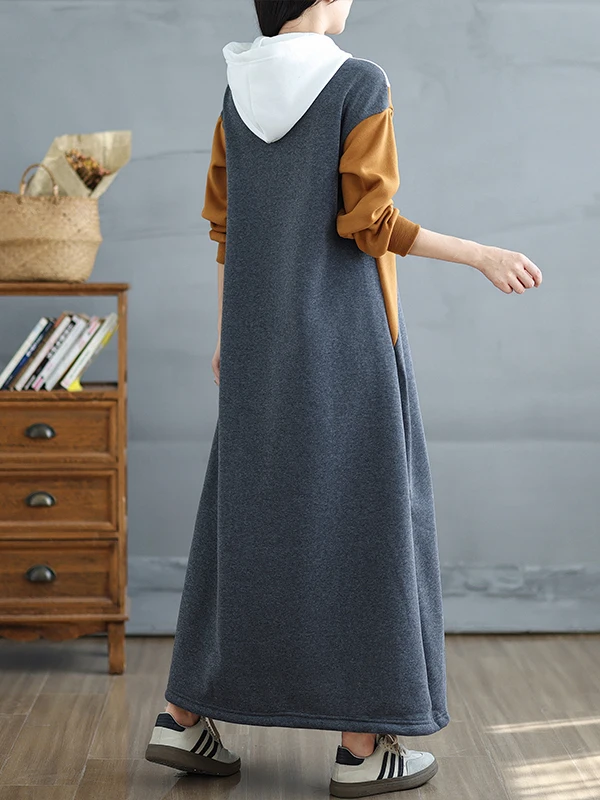 Ciepła bluza damska z długim kapturem, patchworkowa, w różnych kolorach, idealna na jesień i zimę, plus size, wygodna, oddychająca, codzienna.