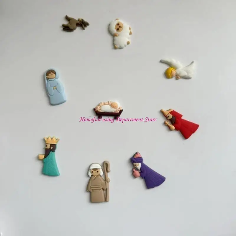 9Pcs/Set Nativity Scene Patches PVC Mini Statue Cartoon Flatback Charm Embellishments for Christmas DIY Craft Decors