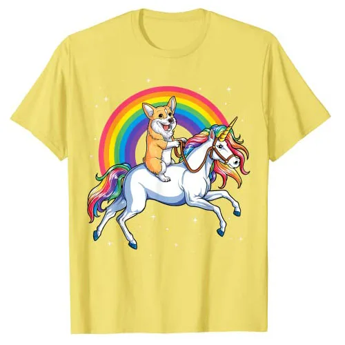 Corgi Unicorn Riding Dinosaur T Rex T-Shirt Cute Kids Boys Girls Rainbow Gift Corgicorn Space Galaxy Graphic Tee Aesthetic Tops