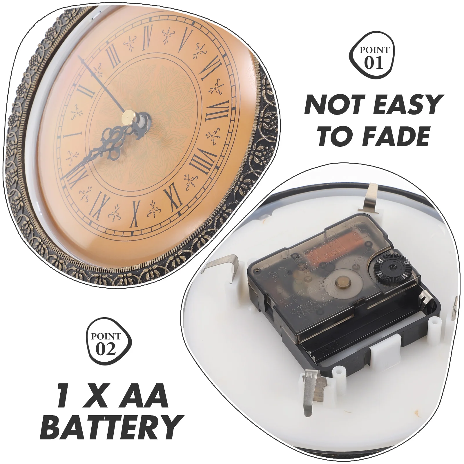 

Inlaid Round Quartz Clock Head Vintage Design Roman Numbers DIY Clock Insert with Reliable Movement Easy to Install