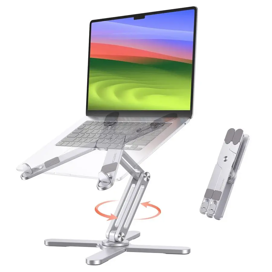 

LA10 360 Rotating Laptop Stand Riser for Desk, Ergonomic Foldable Computer Stand Adjustable Height Angles for Collaborative Work