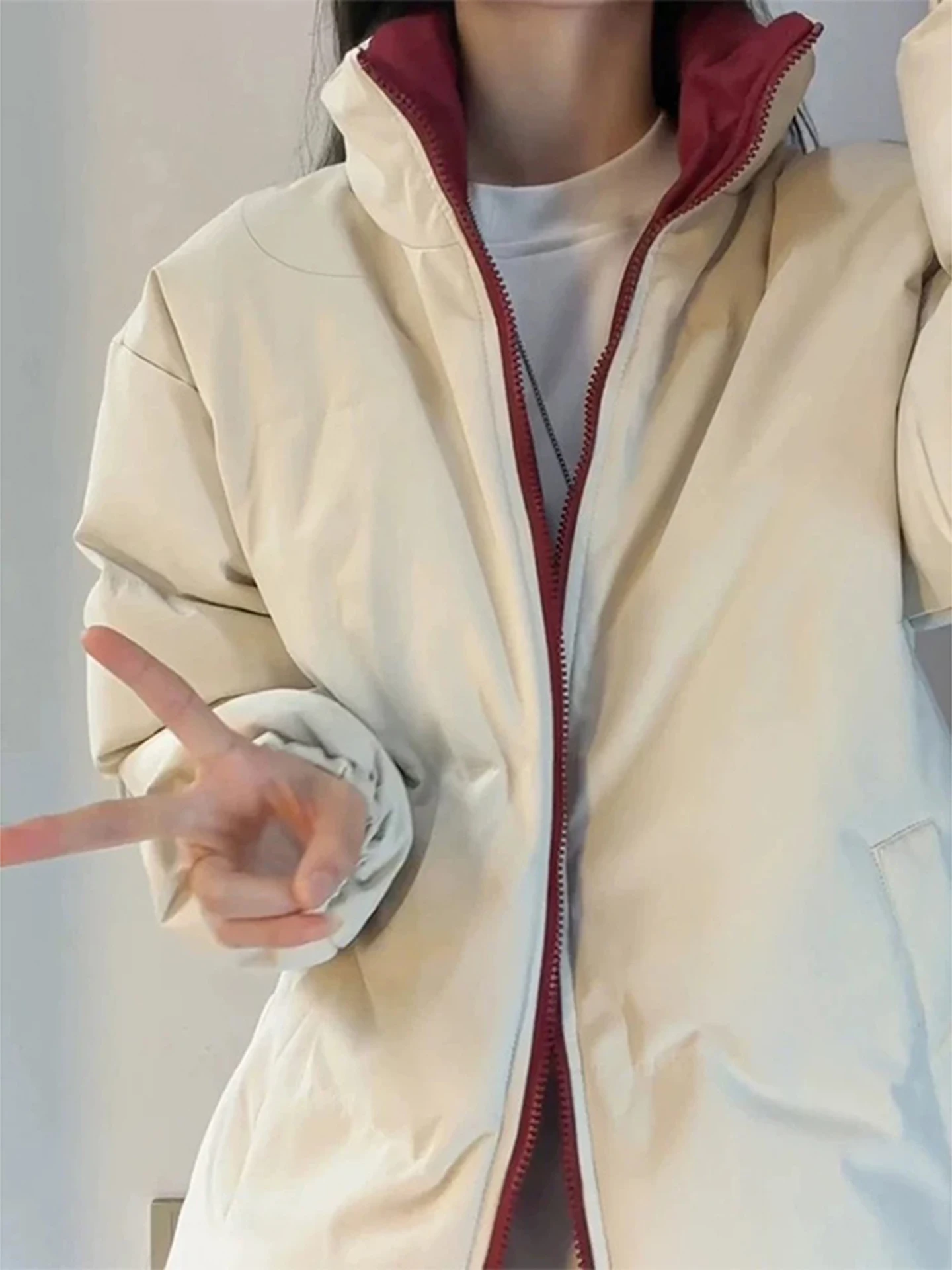 

Овальное белое цветное хлопковое пальто с воротником-стойкой Thiened ort Bread Sle для подростков, зимнее теплое пальто на молнии