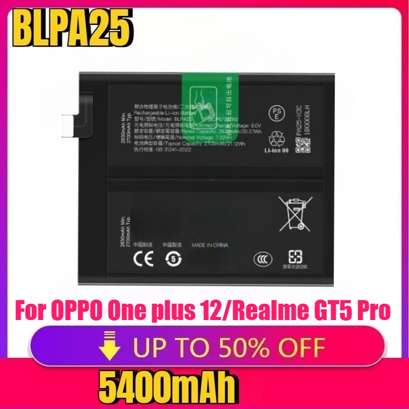 

Новая высококачественная сменная батарея 5400 мАч BLPA25 для OnePlus 12 5G, аккумуляторы для мобильных телефонов + инструменты