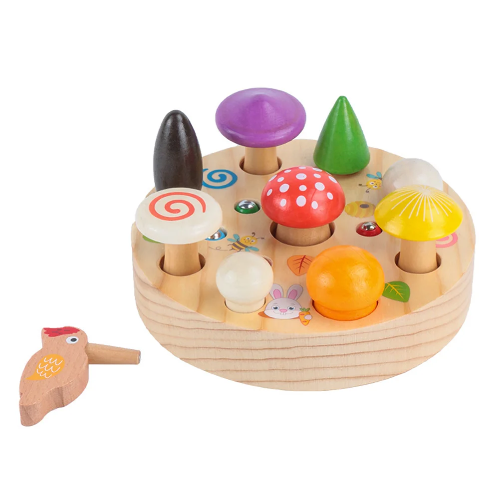 

Toy Mushroom Catcher Toddler Kids Magnetic Toys Early Educational Wood Catching Insects Intelligence