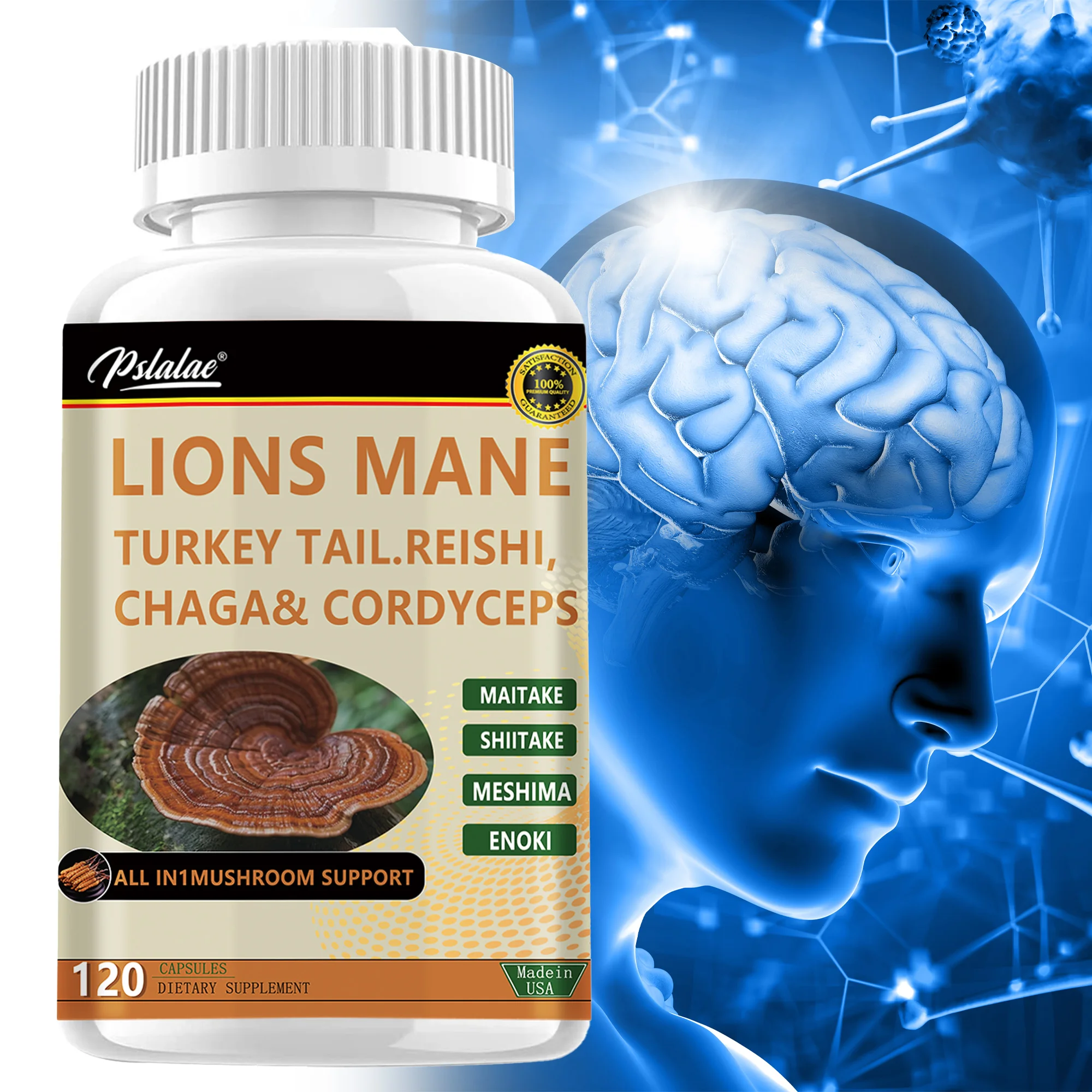 Lion's Mane - Boosts Brain Function, Enhances Memory and Concentration, Reduce Stress, Immune Support, Improve Sleep Quality