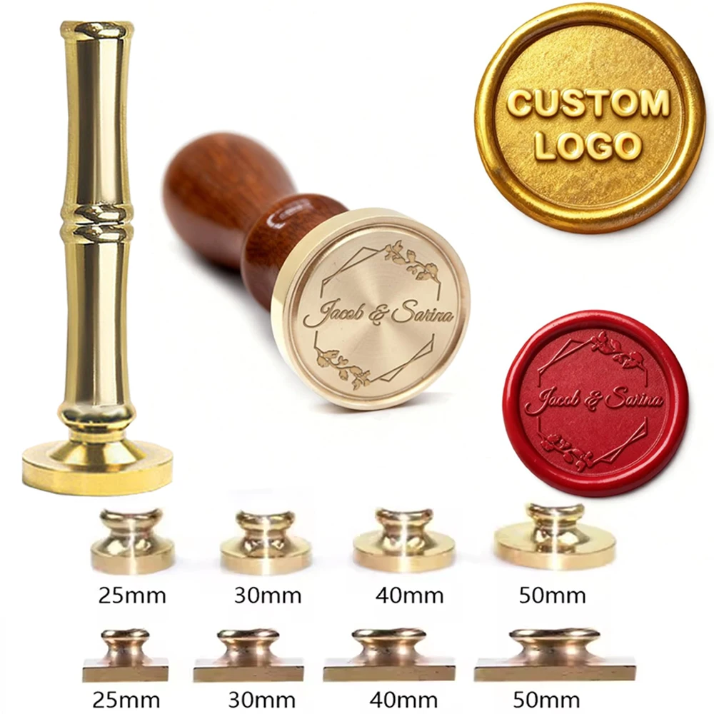 Custom Brass Wax Seal Stamp With Bamboo Handle Personalized LOGO 25/30/40/50mm Wax Sealing Head For Wedding Invitation Card Deco