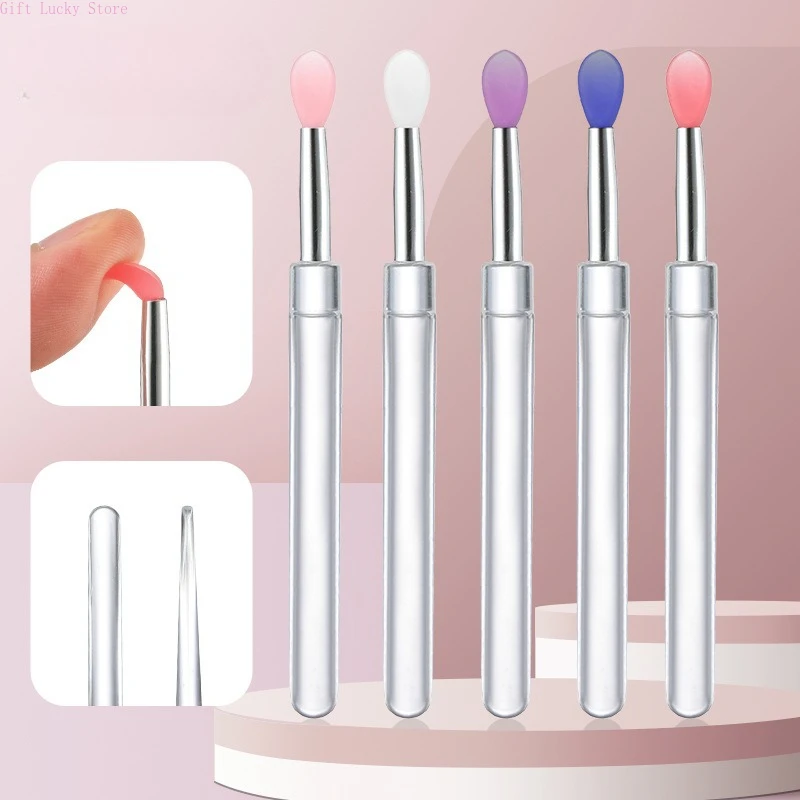 

Nail Art Silicone Brush Reusable Universal Mirror Powder Pigment Applying Manicure Tool Easy To Use Transparent Applicator Stick