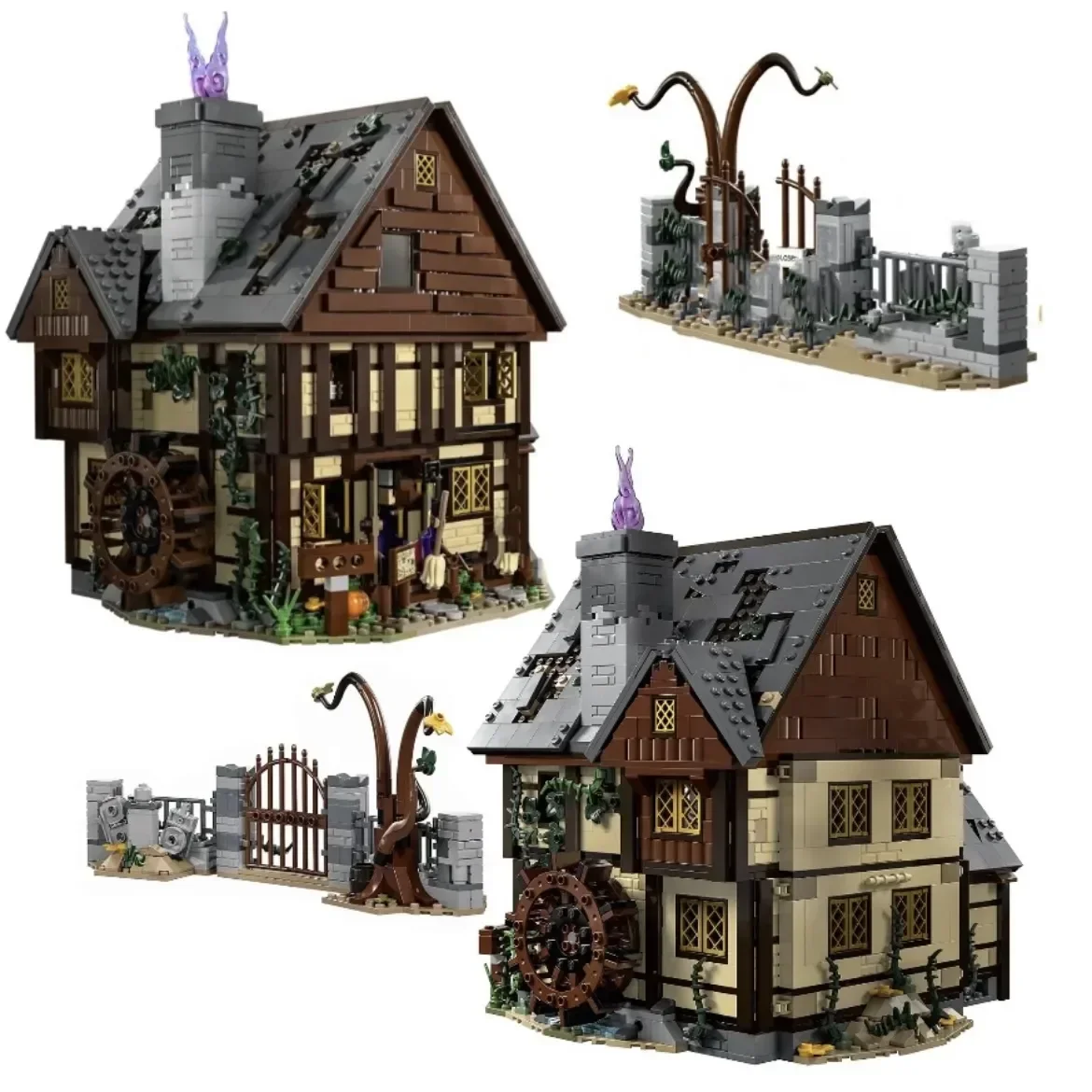 2316PCS ไอเดีย Hocus Pocus Sanderson Sisters 'Cottage 21341 บล็อกอาคาร 6 ตัวเลขประกอบอิฐของขวัญของเล่นสําหรับเด็ก