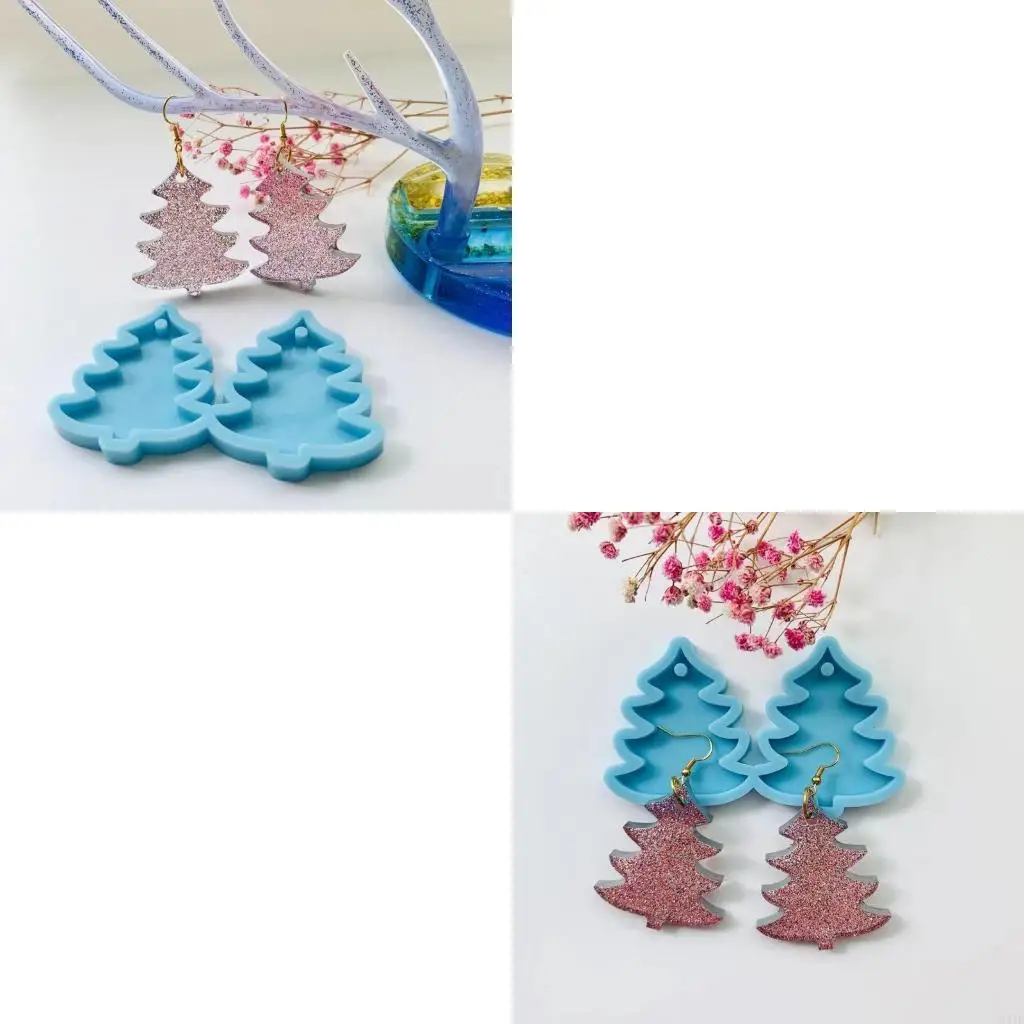 UV Crystal Resin Epoxy Mold Dried Flower Crafts Casting Mold Christmas Pine Tree Eardrops Ear Dangles Casting Mold