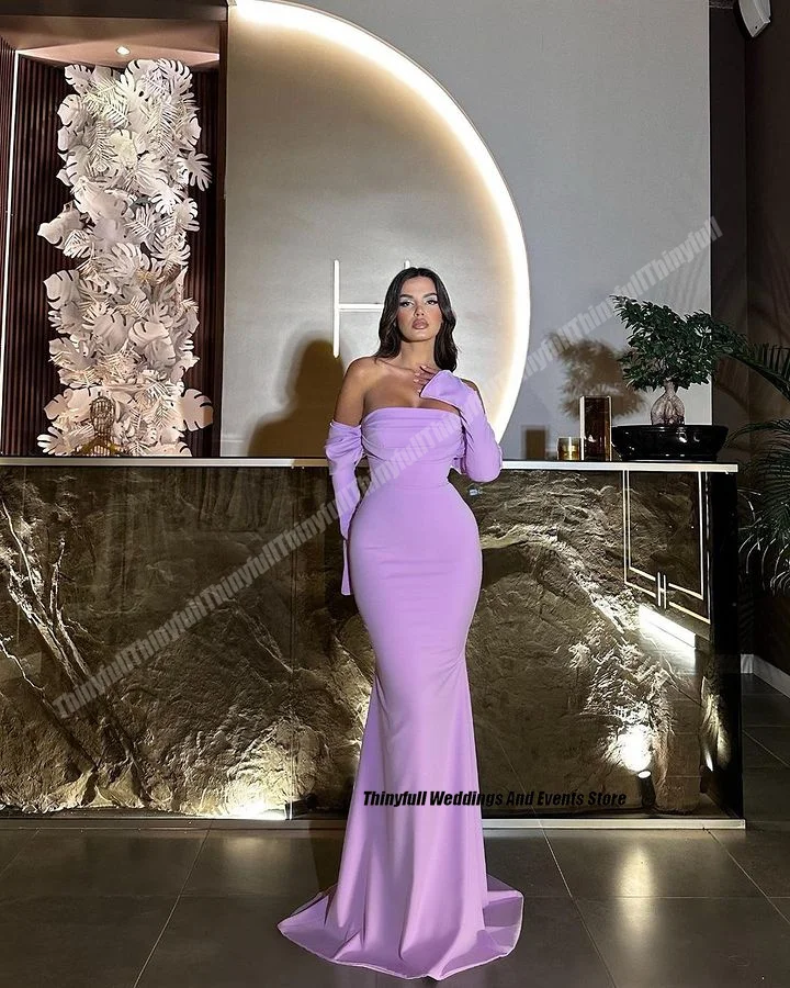 Thinyfull Mermaid Elegant Satin Prom Dresses Full Sleeves Off Shoulder Dubai Evening Party Gown 2025 Long Special Occasion Dress