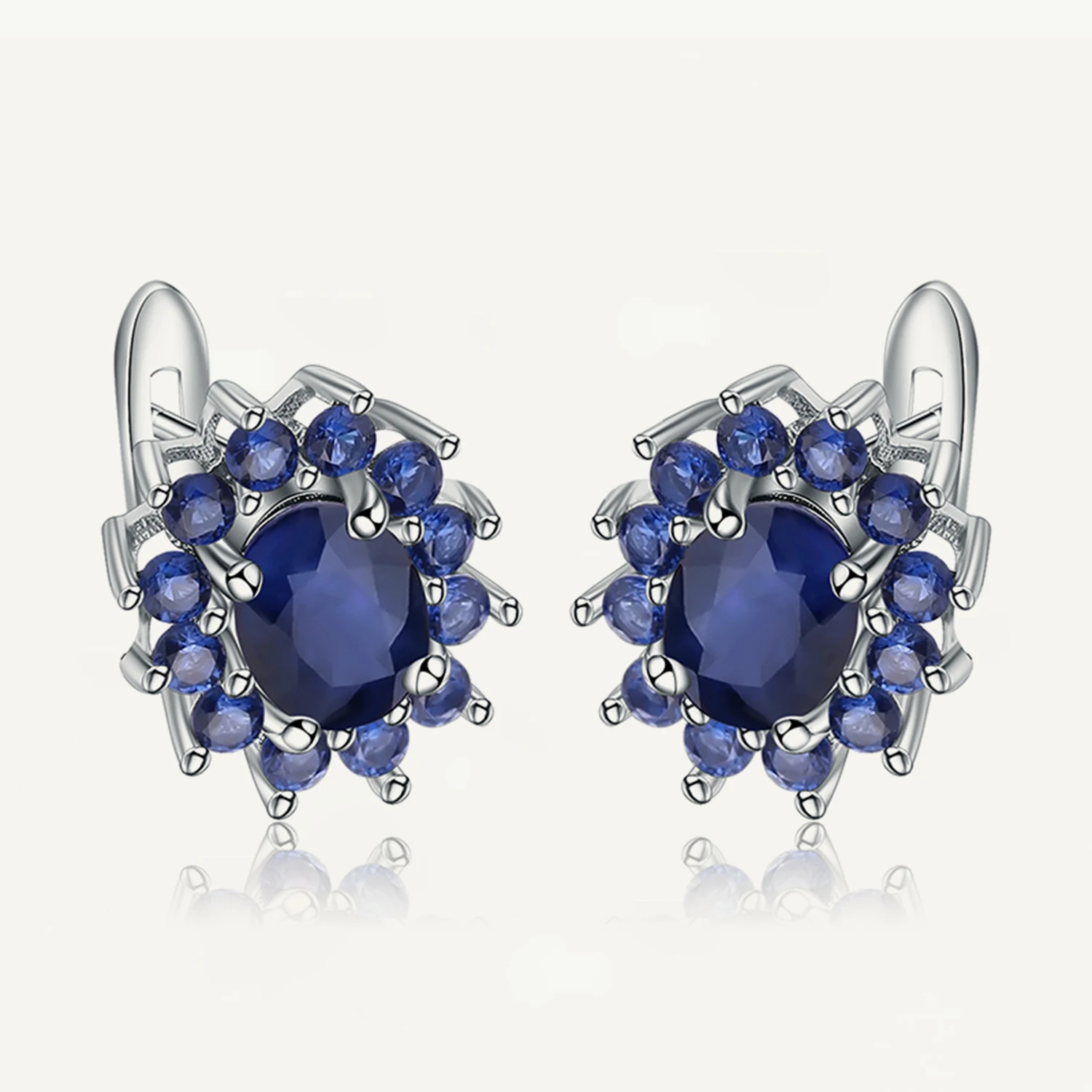 

Gem's Ballet 1.89Ct Natural Blue Sapphire Earrings Pure 925 Sterling Silver Flowers Vintage Stud Earrings For Women Fine Jewelry