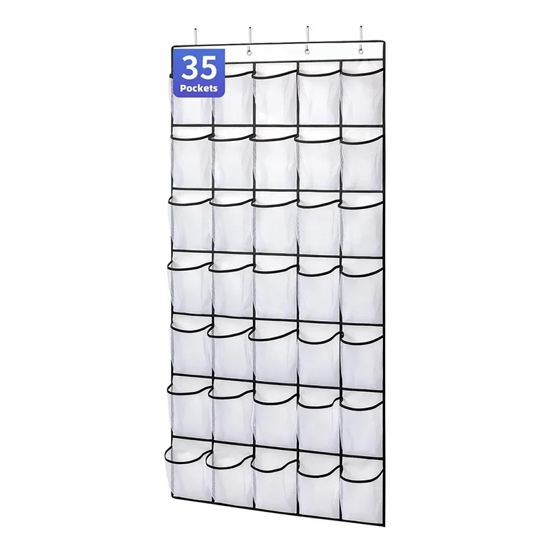 35 Grid Wall-mounted Sundries Shoe Organiser Fabric Closet Bag Storage The Door Cloth Box Rack Mesh Pocket Clear Hanging Over