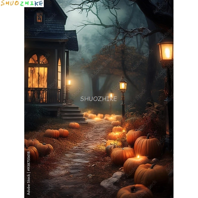 

Призраки Джек-о'-Фонарь Хэллоуин День Фотофоны Замок Демон Ужасы Тыквы Луна Хэллоуин-Увей фон KB-14