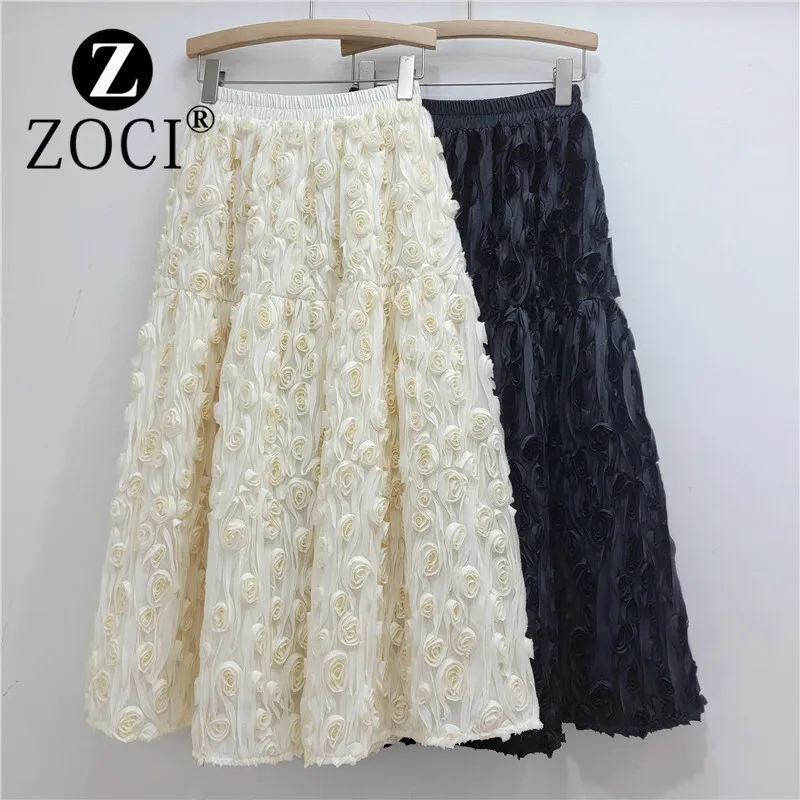 [zoci] 3d Plate Flower Autumn New French Super Fairy Medium Long Princess A-line Half Skirt