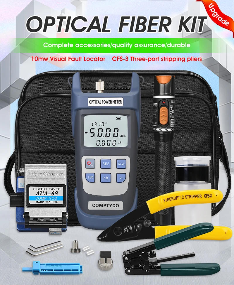 

19pcs FTTH With Fiber Cleaver Optic Power Meter Kit Fibre Optica OPM VFL Wire Stripper