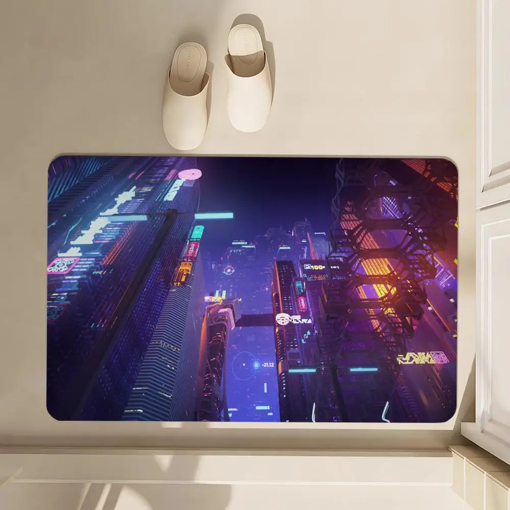 

Punk Neon Street Floor Mat Soft Diatom Bathroom Absorbent Floor Mat, Toilet Of The Bathroom, Household Floor Mat, Door Mat Carpe