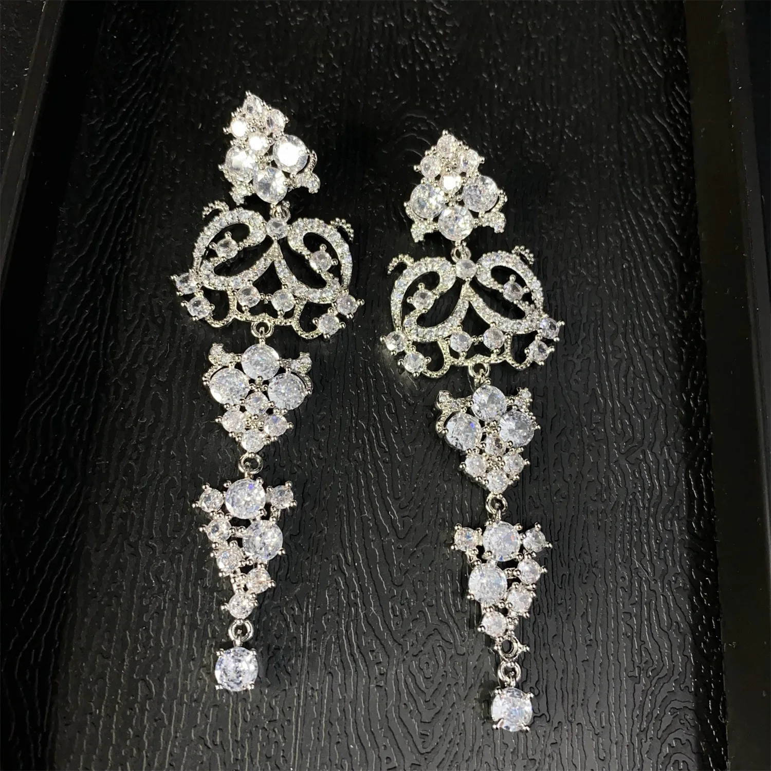 luxury jewelry earrings silver color zirconia long pendant sparkly jewelry wedding bride earrings women dinner party gift