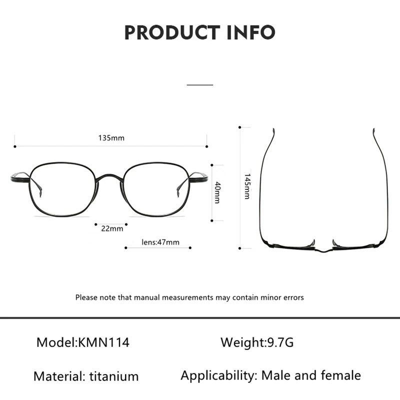 9g Ultra Light Pure Titanium Frame Japanese Vintage Distressed Oval for Male and women design as KameManNen KMN114