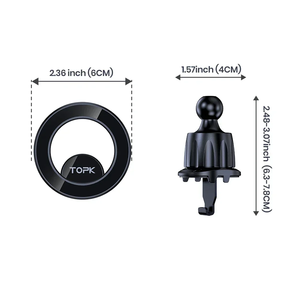 TOPK Magnets Magnetic Car Mount Phone Holder Dashboard Air Vent 360 Rotating For iPhone 15 14 13 Mag-Safe
