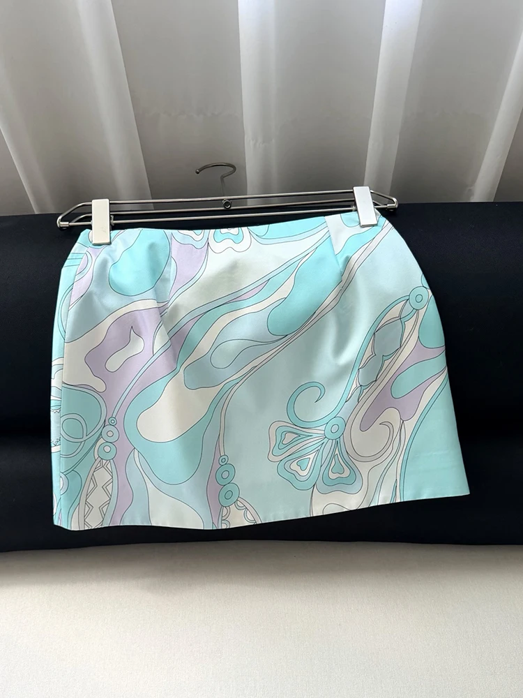 Summer Fashion Beach Style Party Geometric Print Silk Mini Pencil Skirt Women's Middle Waist Sexy Buttock Covering Short Skirt