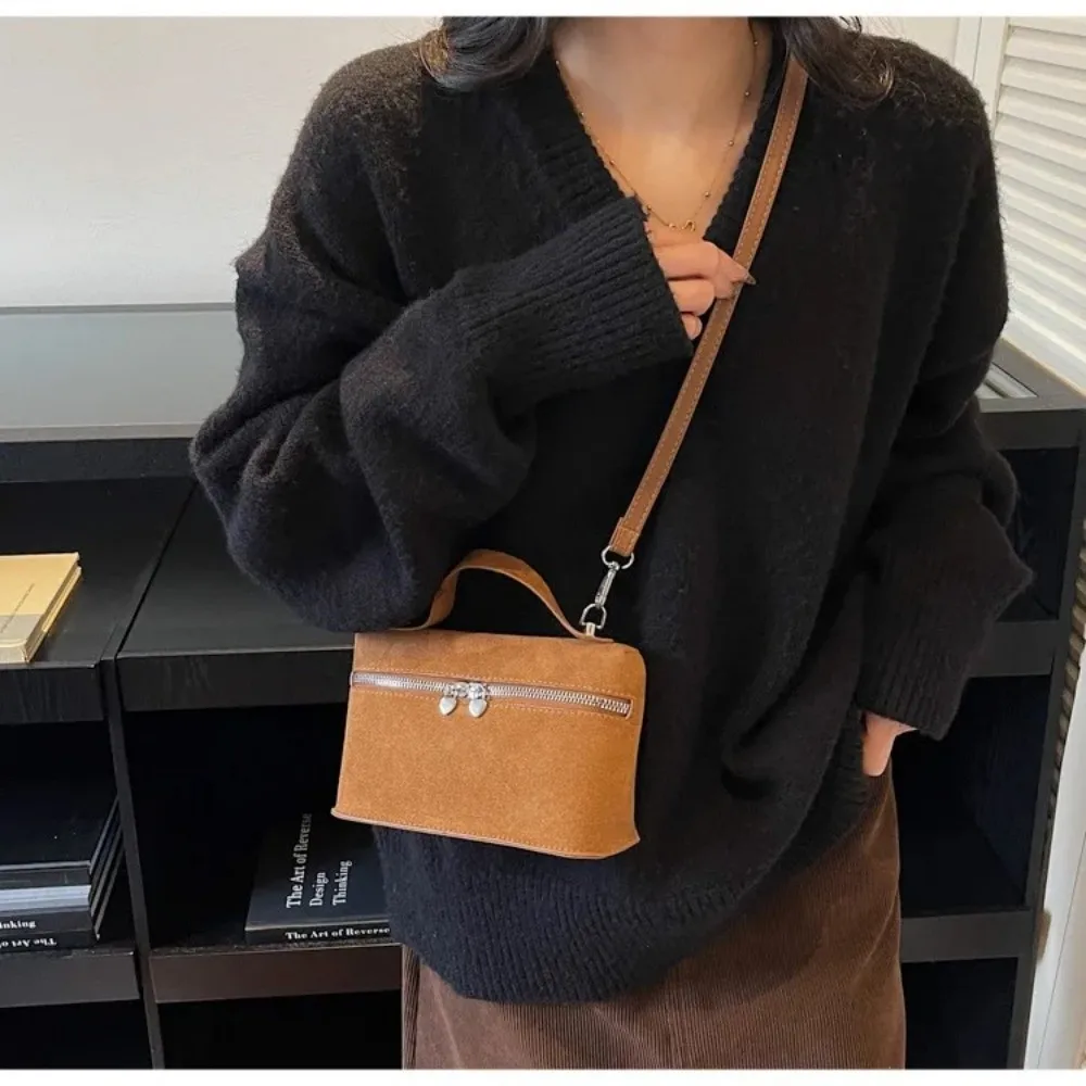 Casual Autumn Winter Matte Crossbody Bag Suede Textured Shoulder Bag Pure Color Box Design Evening Bags Women Handle Bag