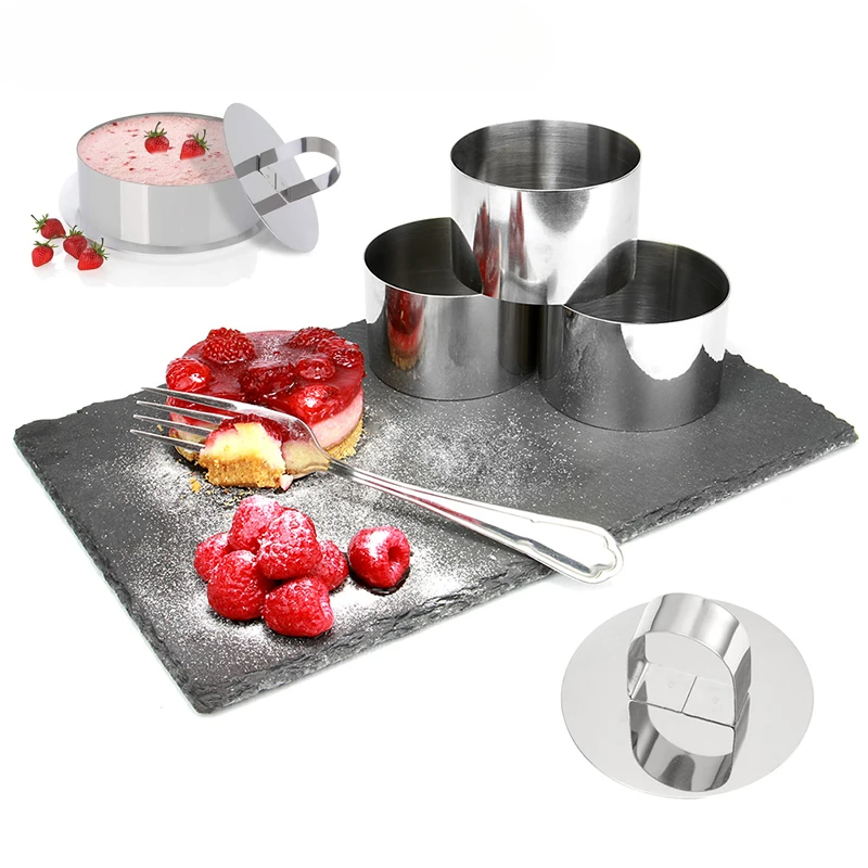 DIY Cake Mold Stainless Steel Decorating Tools Round Silver Ring Slicer Cutter Hand Push Baking Cake Decoration Accessories Tool