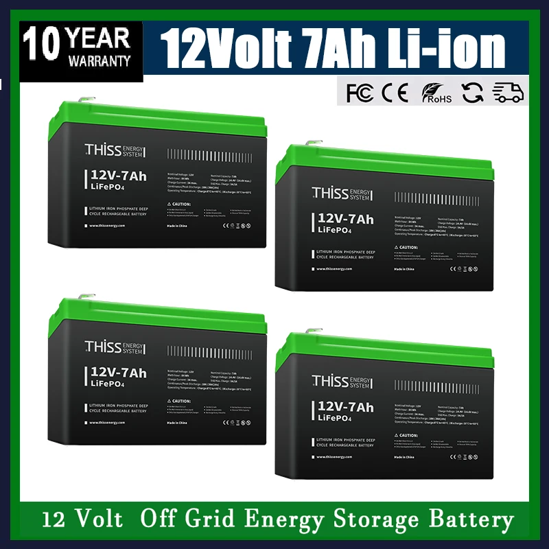 

1/2/4 шт. LiFePO4 аккумулятор глубокого цикла 12 В 7 Ач, встроенный BMS, замена большинства резервных источников питания и отключения сети для домашнего хранения