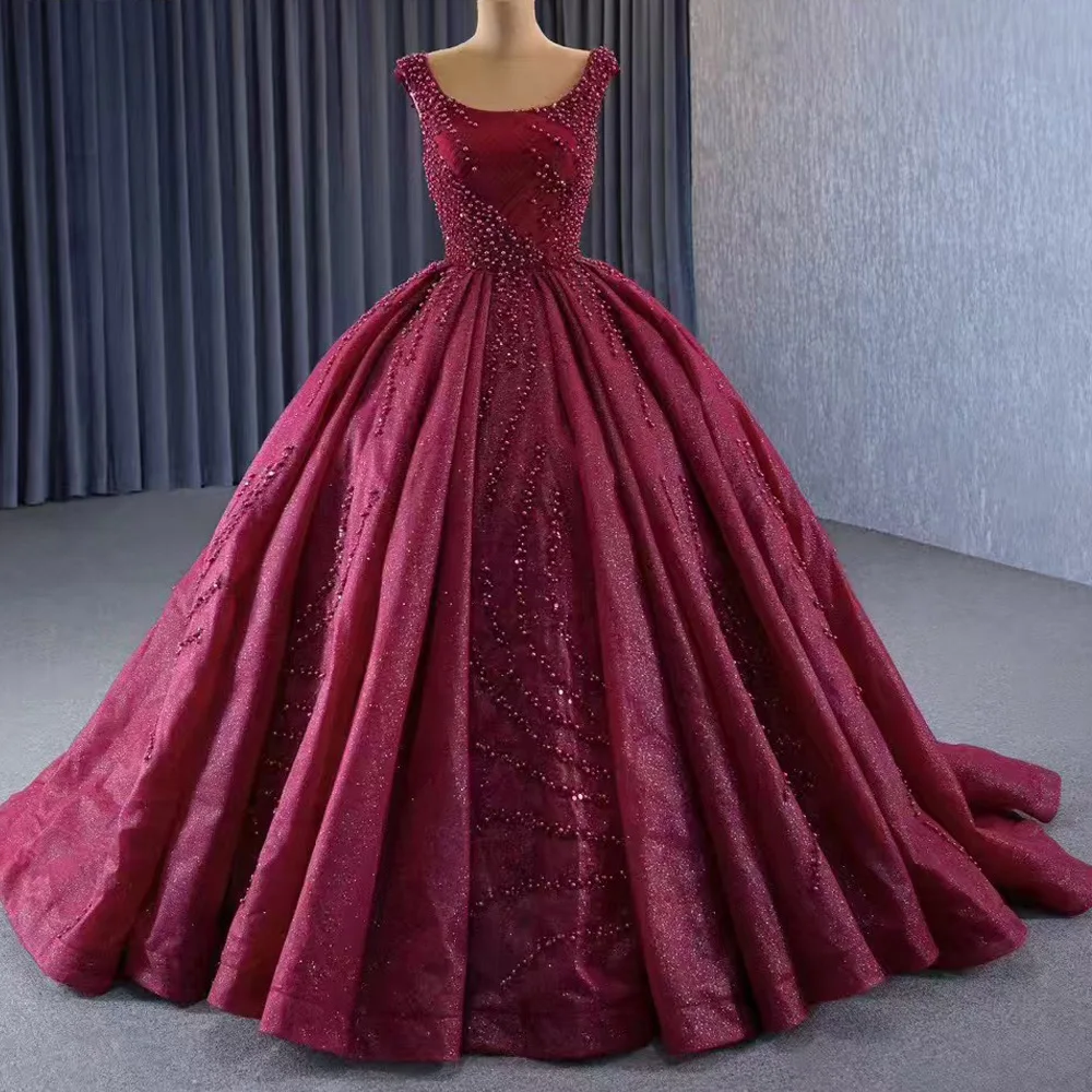 Vestido de noche verde sin mangas personalizado con cordones en la espalda con lentejuelas y perlas con cuello redondo para mujer