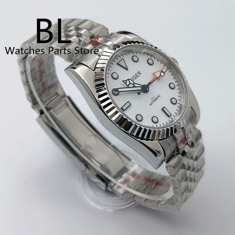 Imagem -03 - Bliger 36 mm 39 mm Japão Nh34 Gmt Homem Relógio Mecânico Verde Luminoso Branco Dial Safira Vidro Aço Inoxidável Jubilee Pulseira