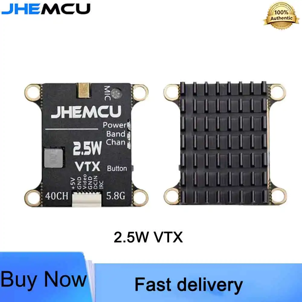 JHEMCU 5.8GHz FPV Transmitter 2.5W 40CH Adjustable-Built-in Microphone&Heat Sink | 2-6S 30x30mm for RC Airplane Long Range FPV