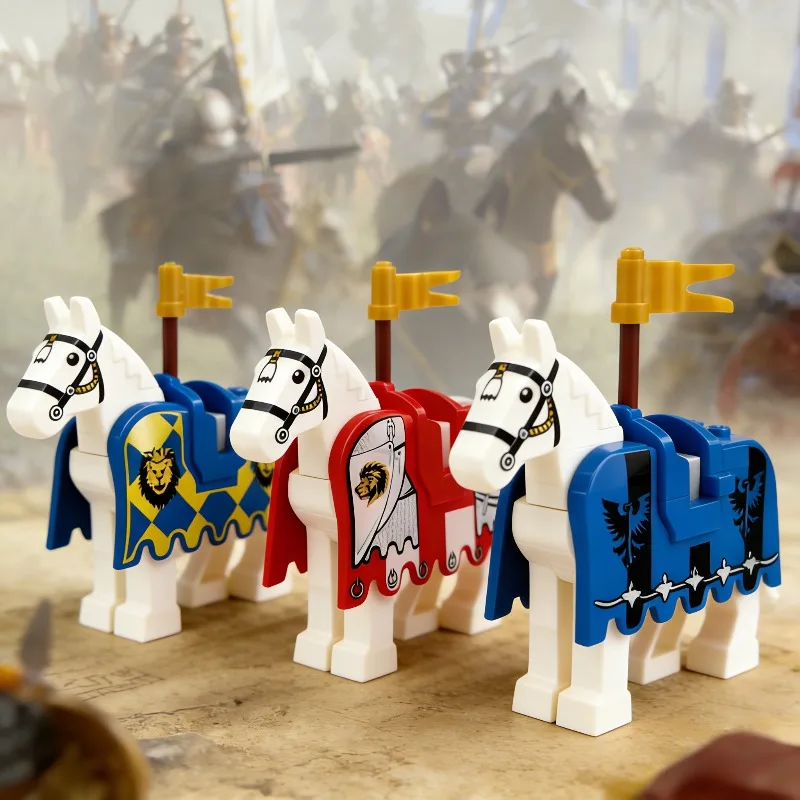 

Ancient War Series Accessories: Warhorse Mount, Horse Robe Battle Flag Red and Blue Lion Team Assembly Building Blocks Toys