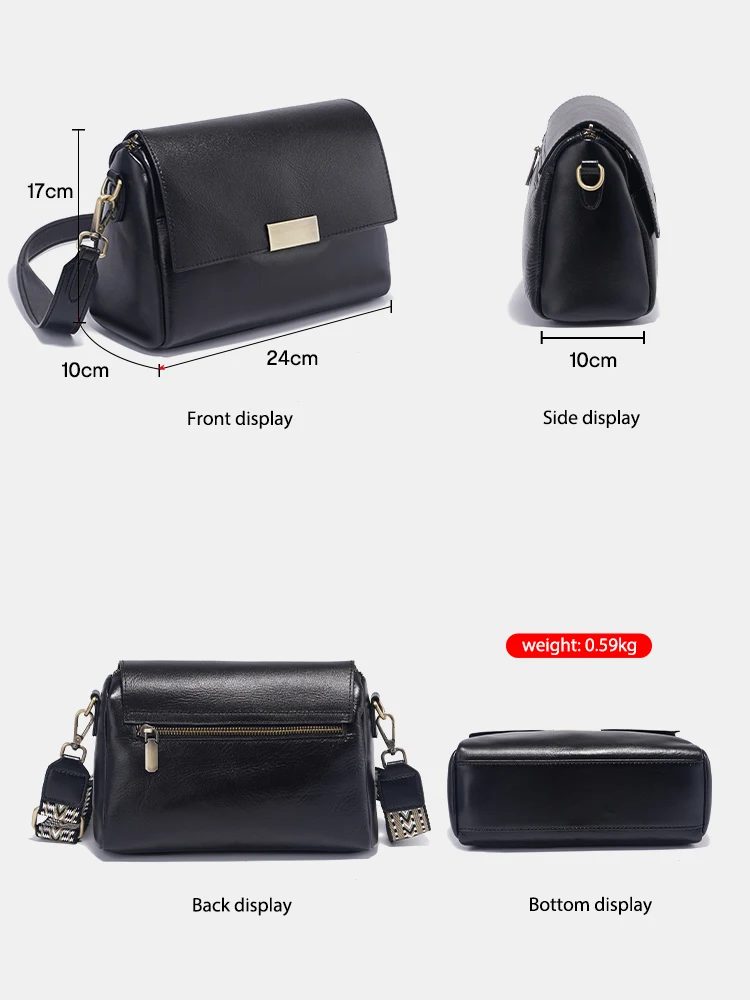 Zency Genuine Leather Luxury Designer Handbag For Women Large Capacity Shoulder Bag For Commuter Ladies Handbag Retro Black