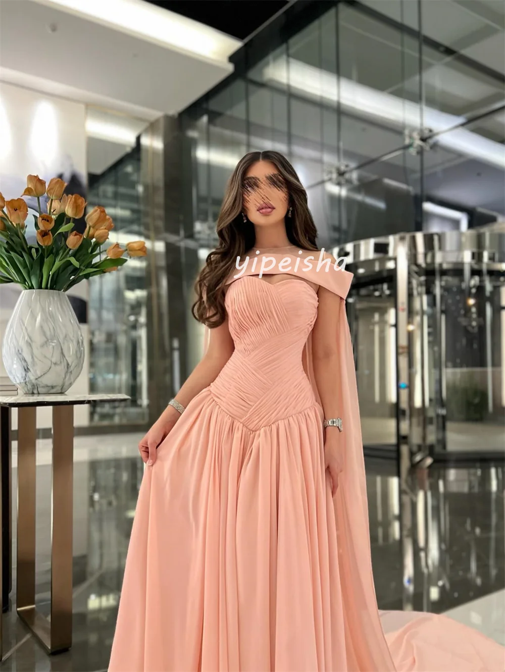 Customized Sexy Exquisite Chiffon Pleat Draped A-line Strapless Long Dresses Bespoke Occasion Dresses Matching Sizes Available