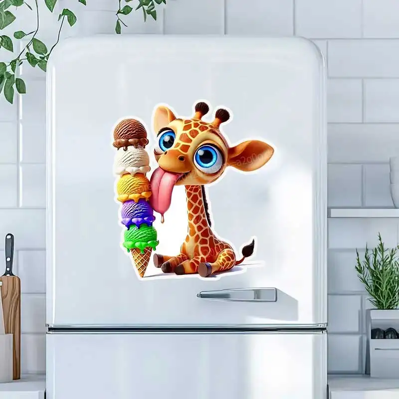 Giraffe Eating Ice Cream Vinyl Stickers Waterproof Decals for Refrigerator Wall Windows Car Motorcycle Laptop AA498
