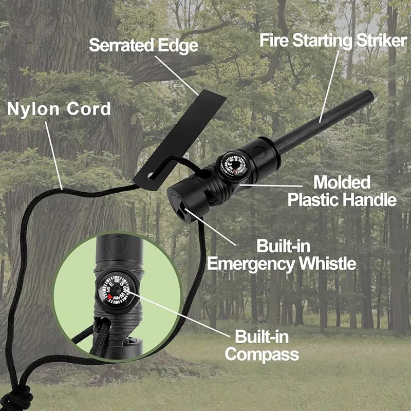 

Survivor Long Style Three-in-One Magnesium Rod Multifunctional Ignition Tool with Whistle And Compass for Outdoor Survival tool