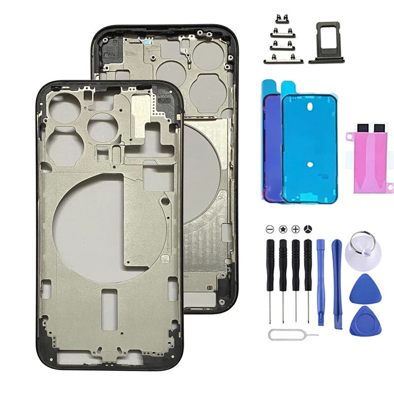Back Housing for iPhone 15 Pro 15 Pro Max Middle Frame Kits Replacement with SIM Tray, Buttons & Adhesives - Glass Not Included